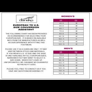 dansko children's size chart